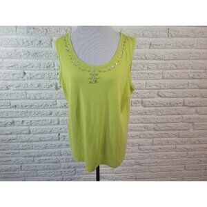 Valerie Stevens Womens Top Extra Large XL Tank Green Beaded Casual GRE19E